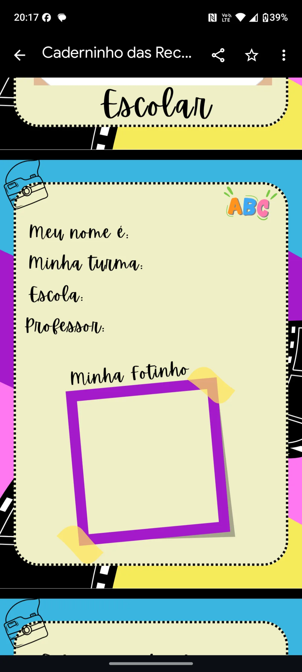 Caderninho da Recordação — Pronto para Imprimir