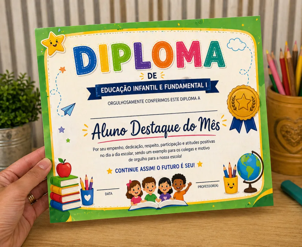 Diploma Aluno Destaque — Pronto para Imprimir